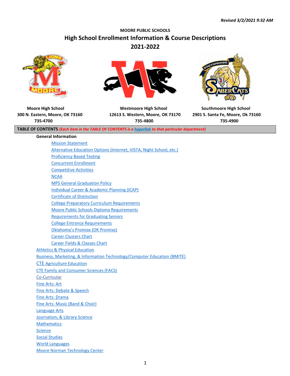 High School Enrollment Information & Course Descriptions 2021-2022