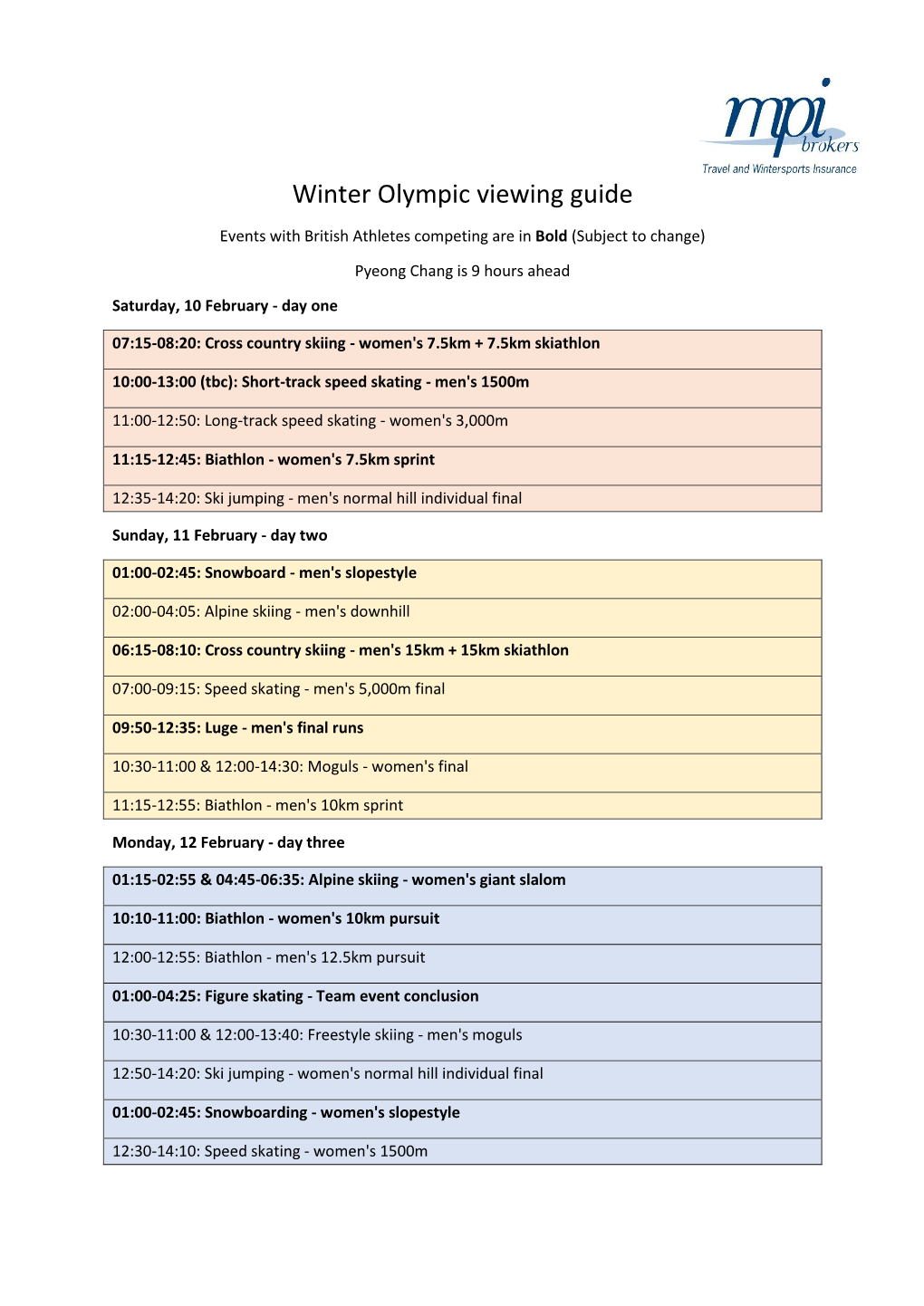 Winter Olympic Viewing Guide