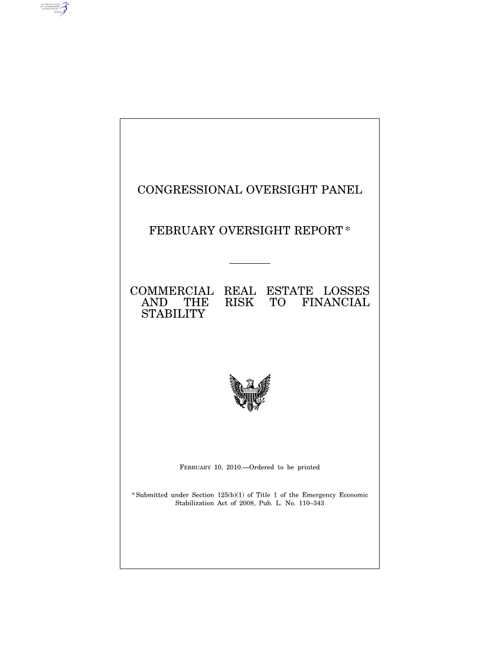 Congressional Oversight Panel February Oversight Report