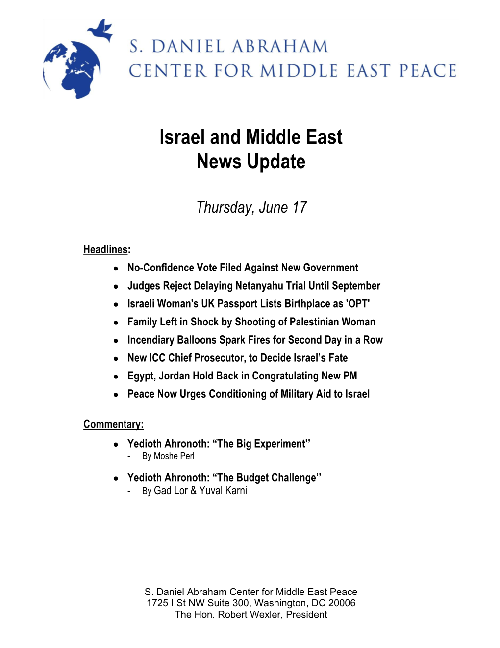 Israel and Middle East News Update