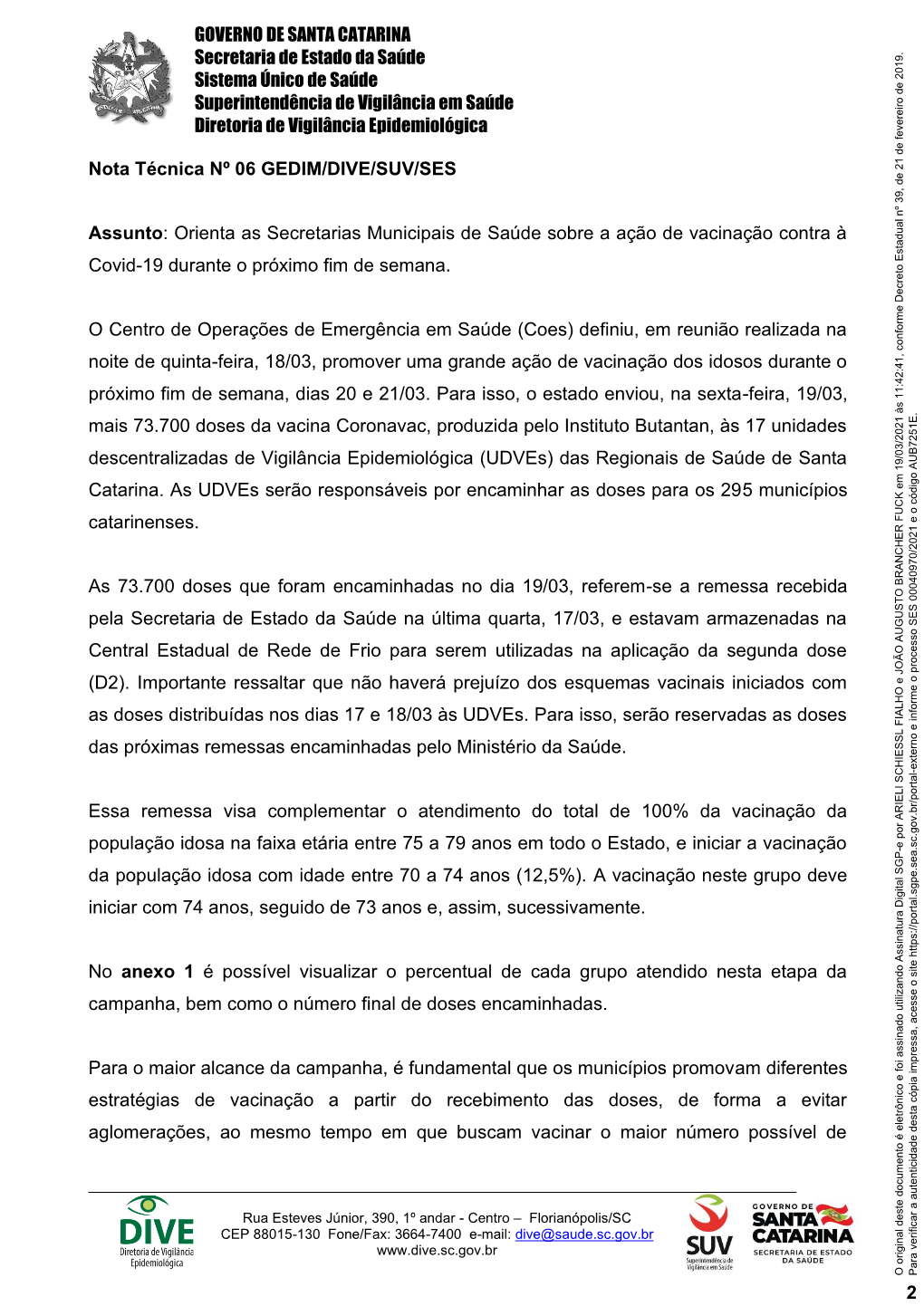 Nota Técnica Nº 006 GEDIM/DIVE/SUV/SES