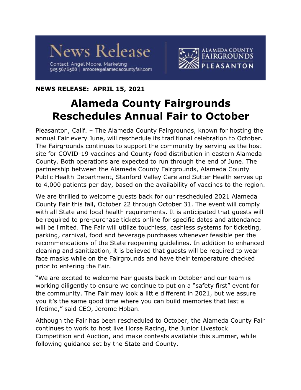 4-15-21 Alameda County Fairgrounds Reschedules Annual Fair to October