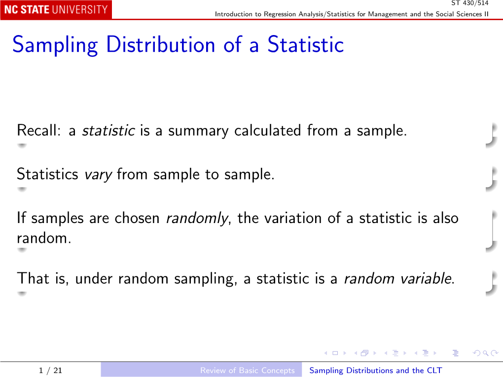 Sampling Distribution of a Statistic