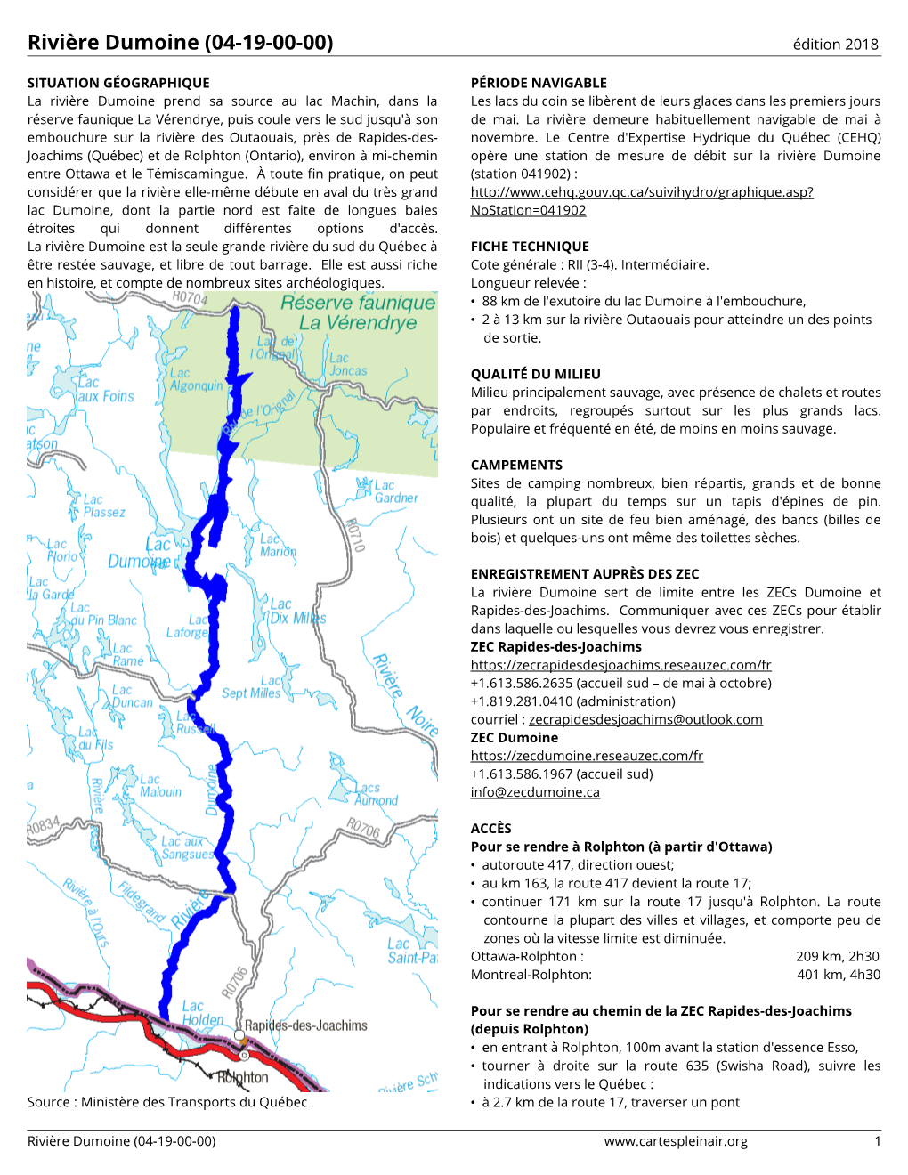 Rivière Dumoine (04-19-00-00) Édition 2018