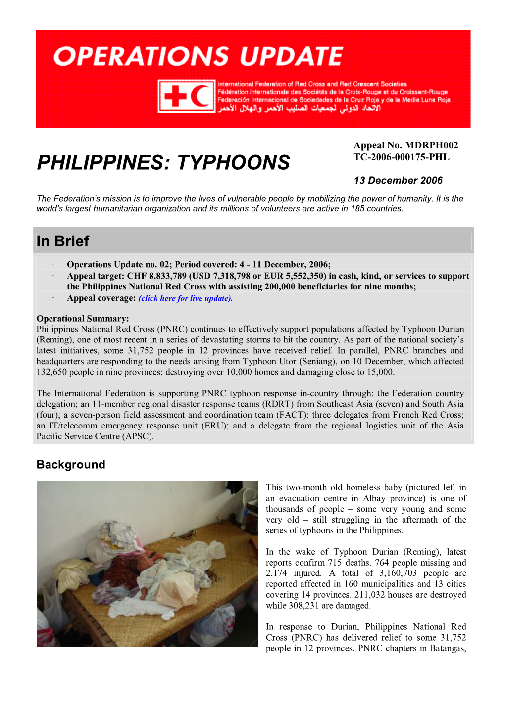 PHILIPPINES: TYPHOONS 13 December 2006