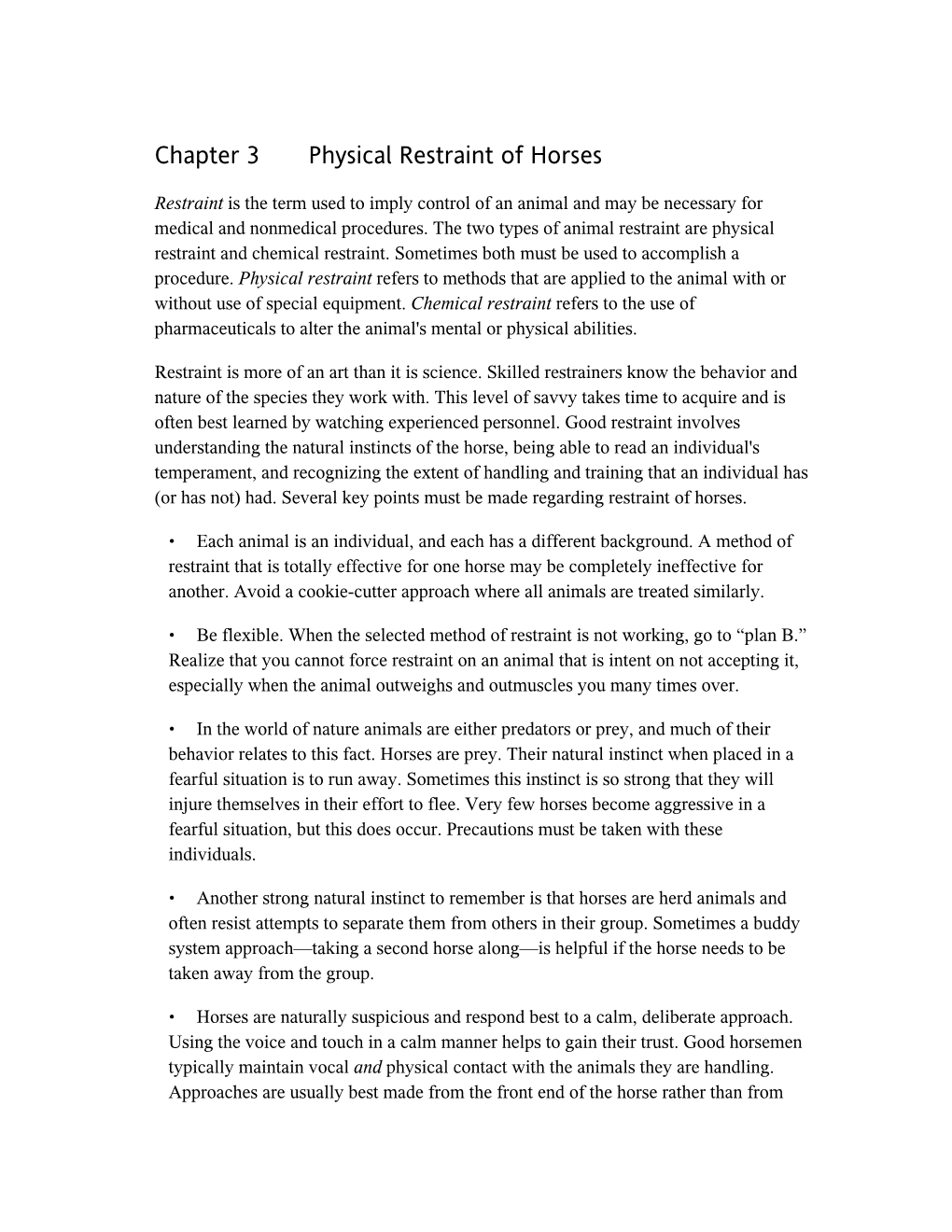 Chapter 3 Physical Restraint of Horses