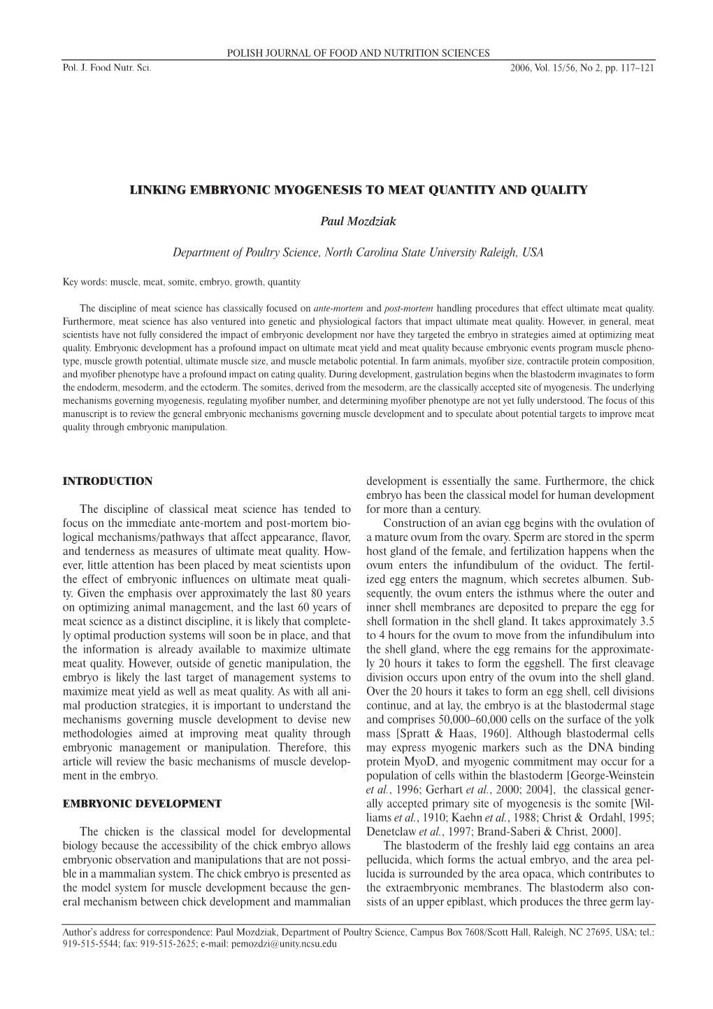 Linking Embryonic Myogenesis to Meat Quantity and Quality