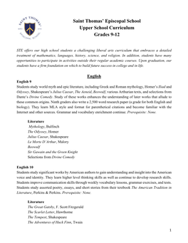 Upper School Curriculum Grades 9-12