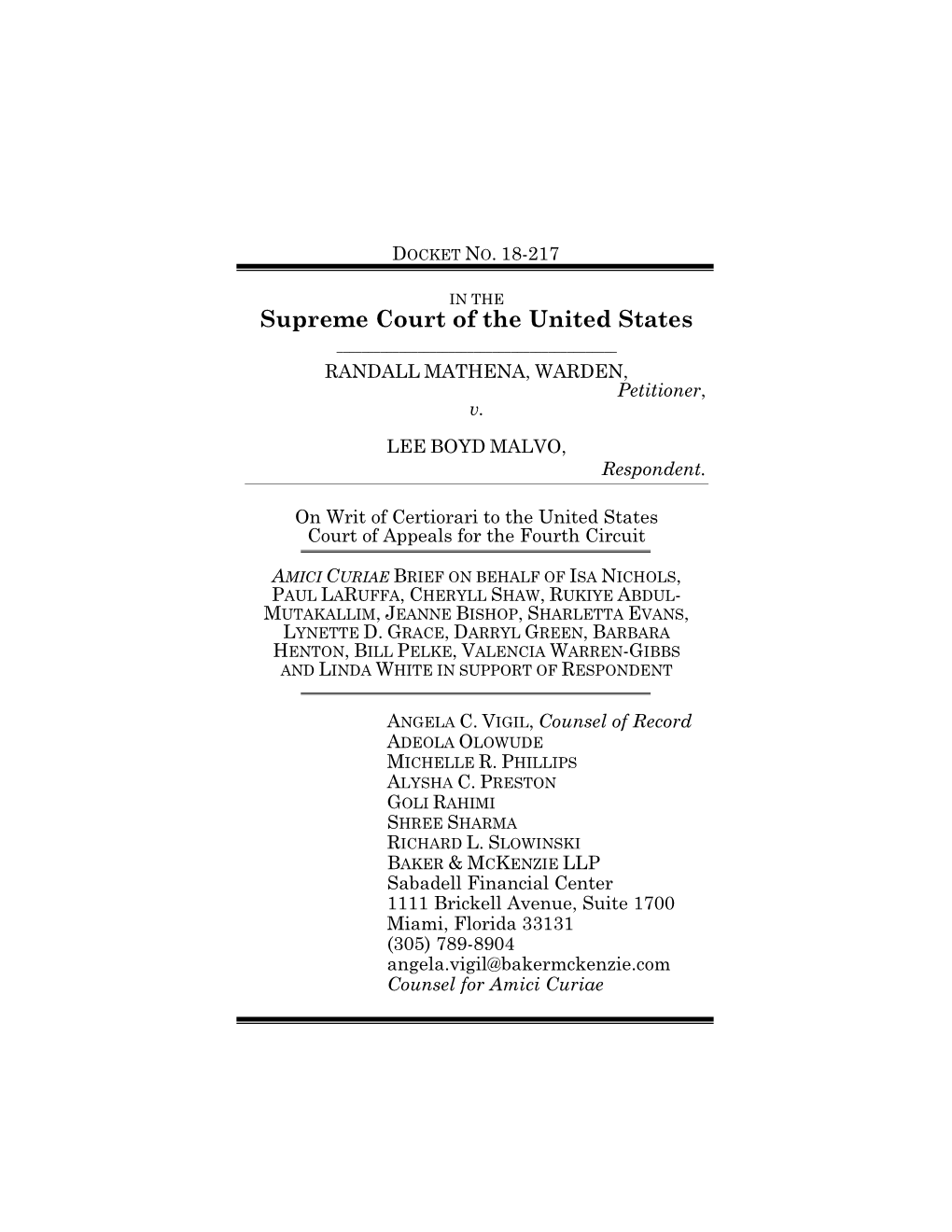 Supreme Court of the United States ______RANDALL MATHENA, WARDEN, Petitioner, V