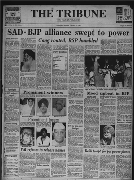 SAD= BJP Alliance Swept to Power Tribune News Service Jassowal, Lost His Security Deposit, Polling Only 4,716 Votes
