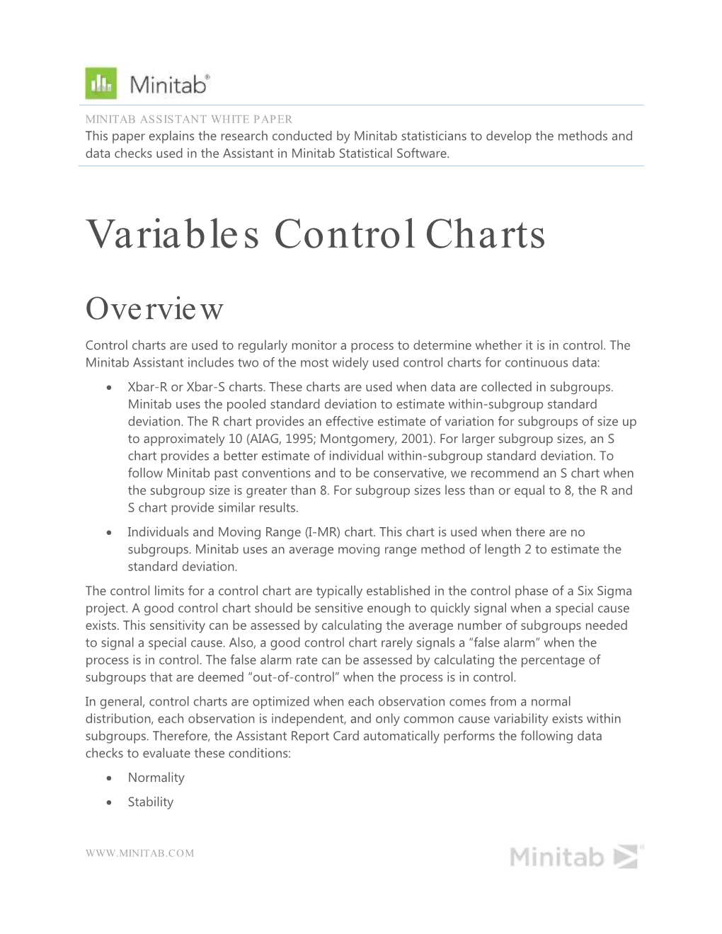 Variables Control Charts in the Assistant