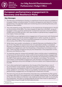 European Parliamentary Engagement in Recovery and Resilience Plan