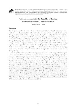 National Museums in the Republic of Turkey: Palimpsests Within a Centralized State Wendy M