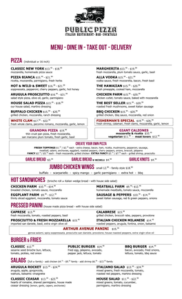 Menu - Dine in - Take out - Delivery