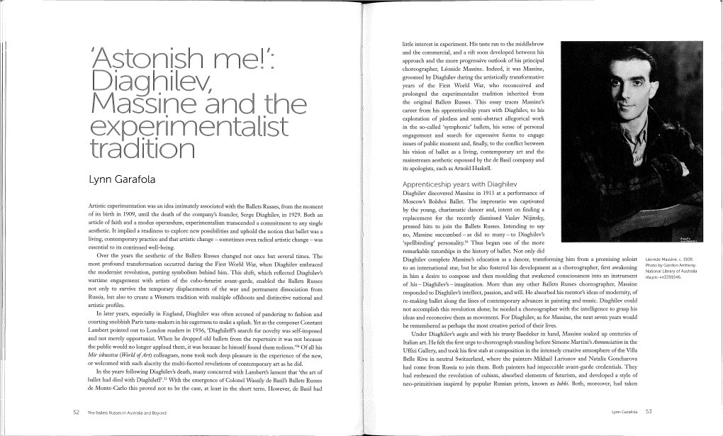 Lynn Garafola Apprenticeship Years with Diaghilev Diaghilev Discovered Massine in 1913 at a Performance of Moscow's Bolshoi Ballet