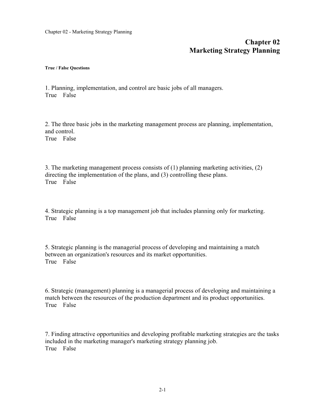 Chapter 02 Marketing Strategy Planning