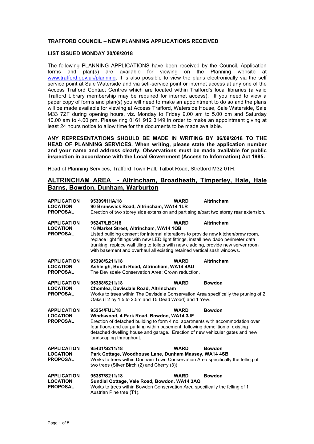 Weekly Received Planning Applications