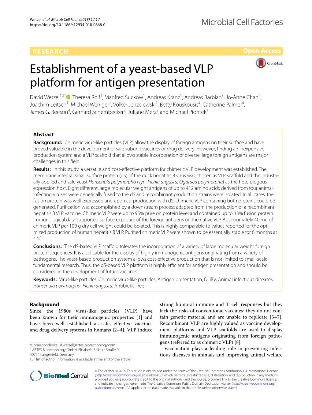 Establishment of a Yeast-Based VLP Platform for Antigen Presentation