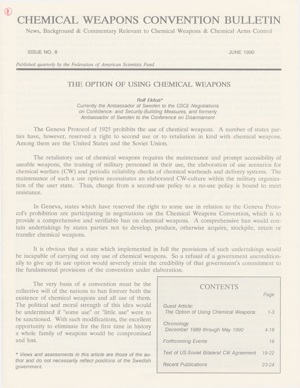 CHEMICAL WEAPONS CONVENTION BULLETIN News, Background & Commentary Relevant to Chemical Weapons & Chemical Arms Control