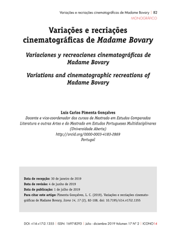 Variações E Recriações Cinematográficas De Madame Bovary | 82 MONOGRÁFICO Variações E Recriações Cinematográficas De Madame Bovary