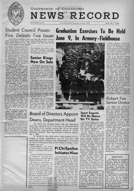 University of Cincinnati News Record. Thursday, June 6, 1963. Vol. XLVIII