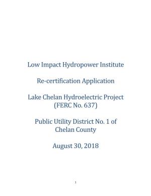 Low Impact Hydropower Institute Re-Certification Application Lake