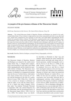 A Synopsis of the Pre-Human Avifauna of the Mascarene Islands