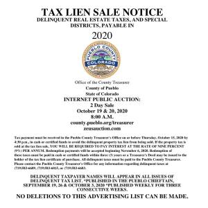 Tax Lien Sale Notice 2020