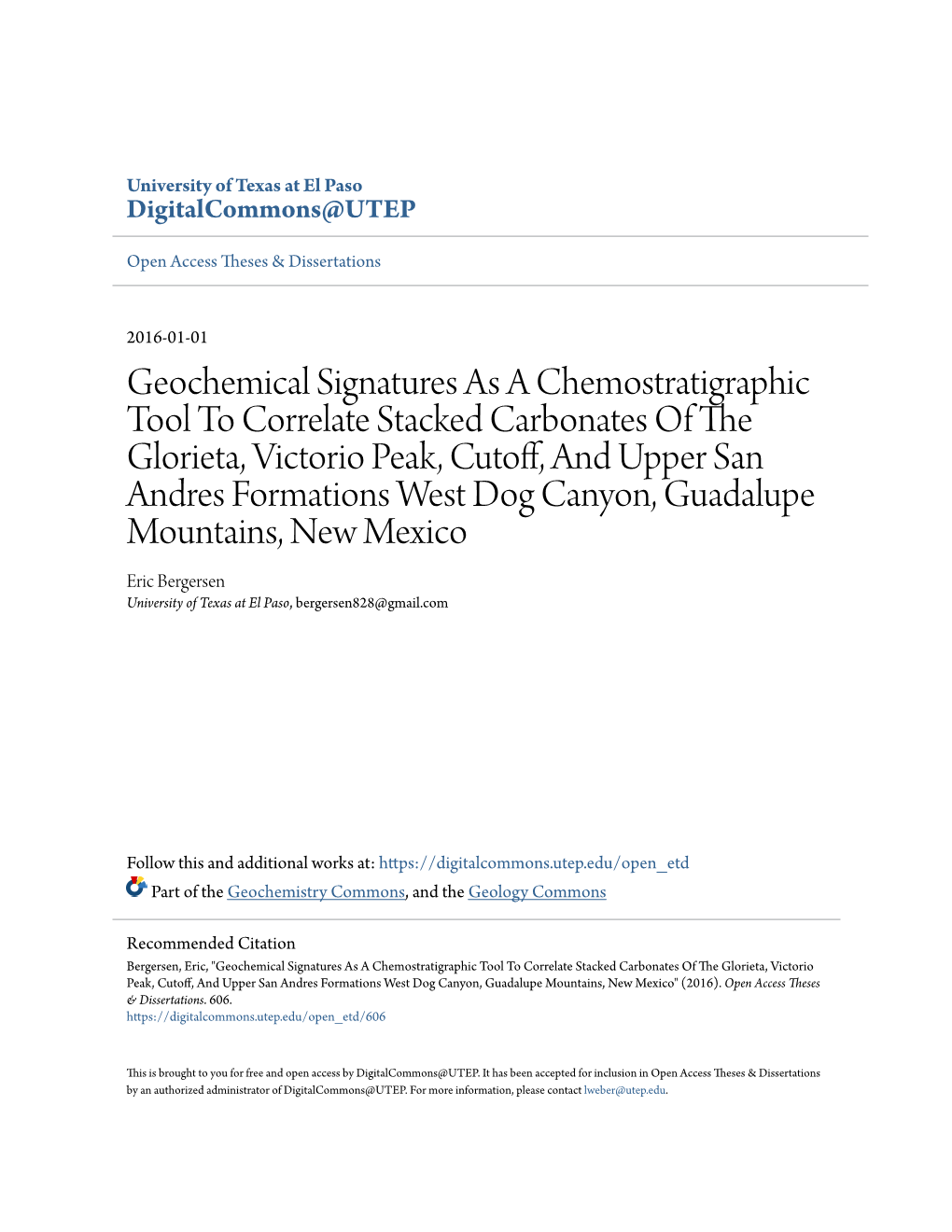 Geochemical Signatures As a Chemostratigraphic Tool to Correlate Stacked Carbonates of the Glorieta, Victorio Peak, Cutoff