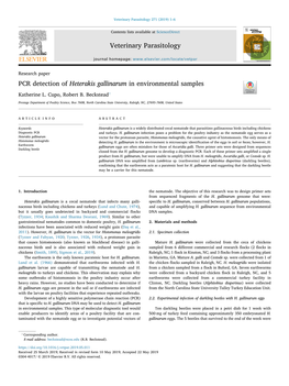 PCR Detection of Heterakis Gallinarum in Environmental Samples T ⁎ Katherine L