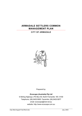 Armadale Settlers Common Management Plan City of Armadale
