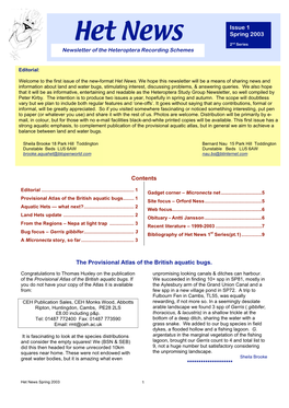 Spring 2003 Het News Nd 2 Series Newsletter of the Heteroptera Recording Schemes