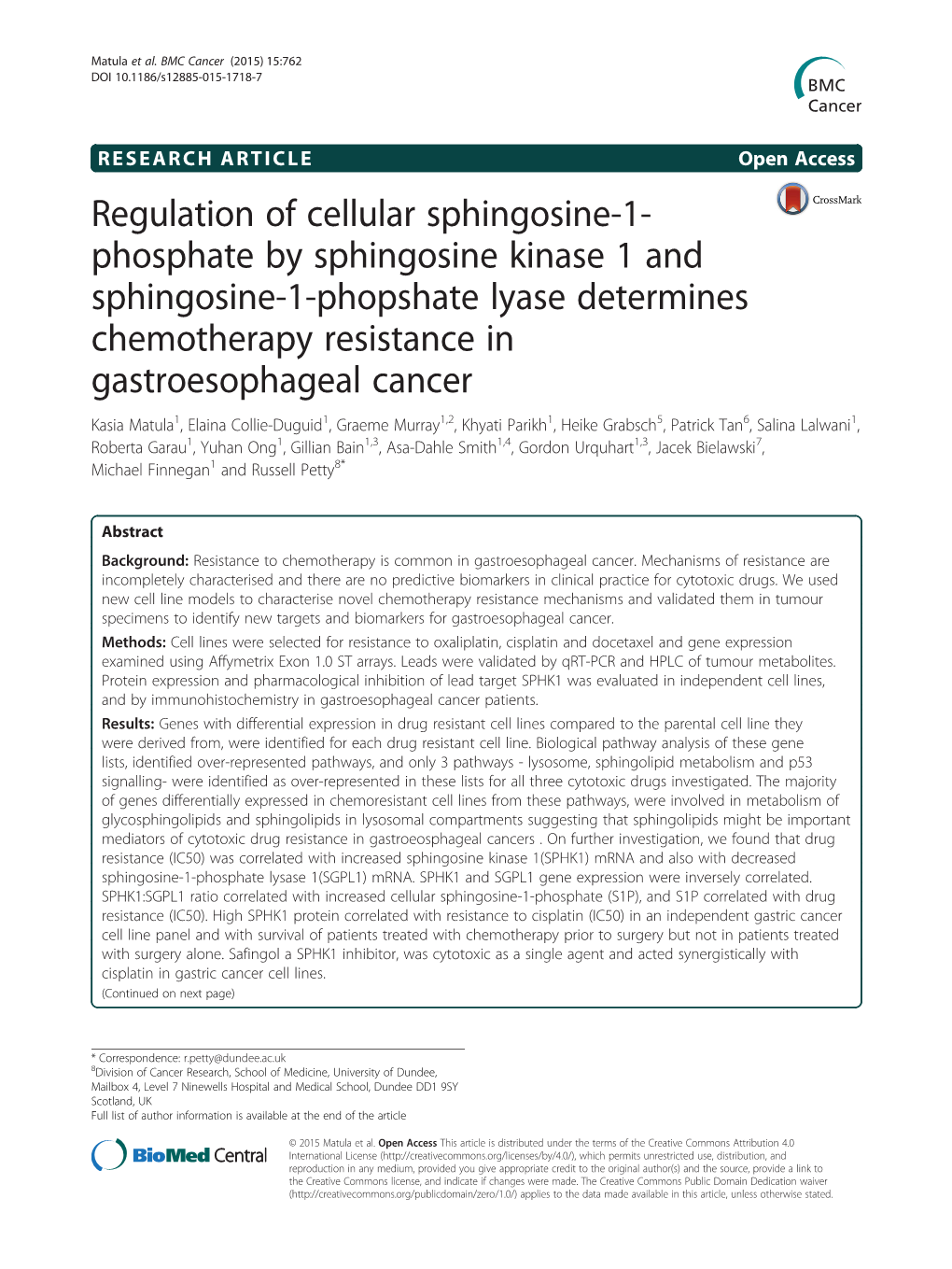 Regulation of Cellular Sphingosine-1-Phosphate by Sphingosine