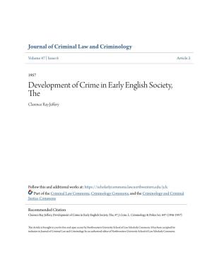 Development of Crime in Early English Society, the Clarence Ray Jeffery