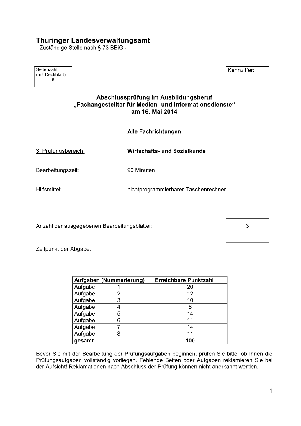 AP Thüringen Wirtschafts- Und Sozialkunde +