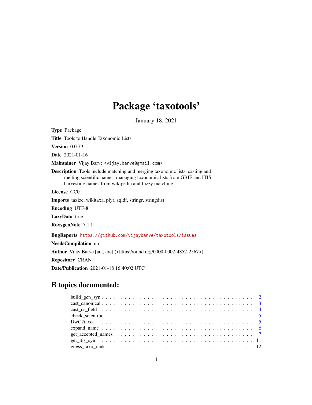 Package 'Taxotools'