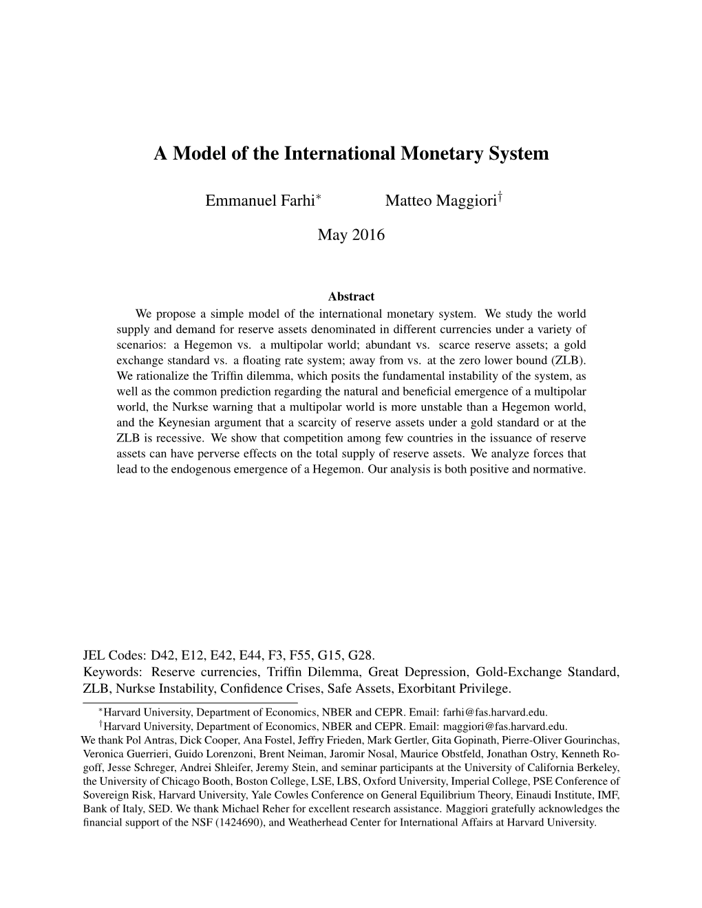 A Model of the International Monetary System