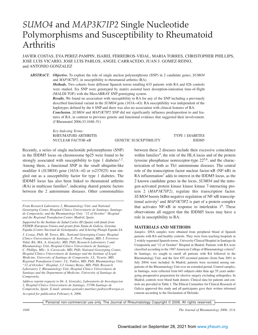 SUMO4 and MAP3K7IP2 Single Nucleotide Polymorphisms And