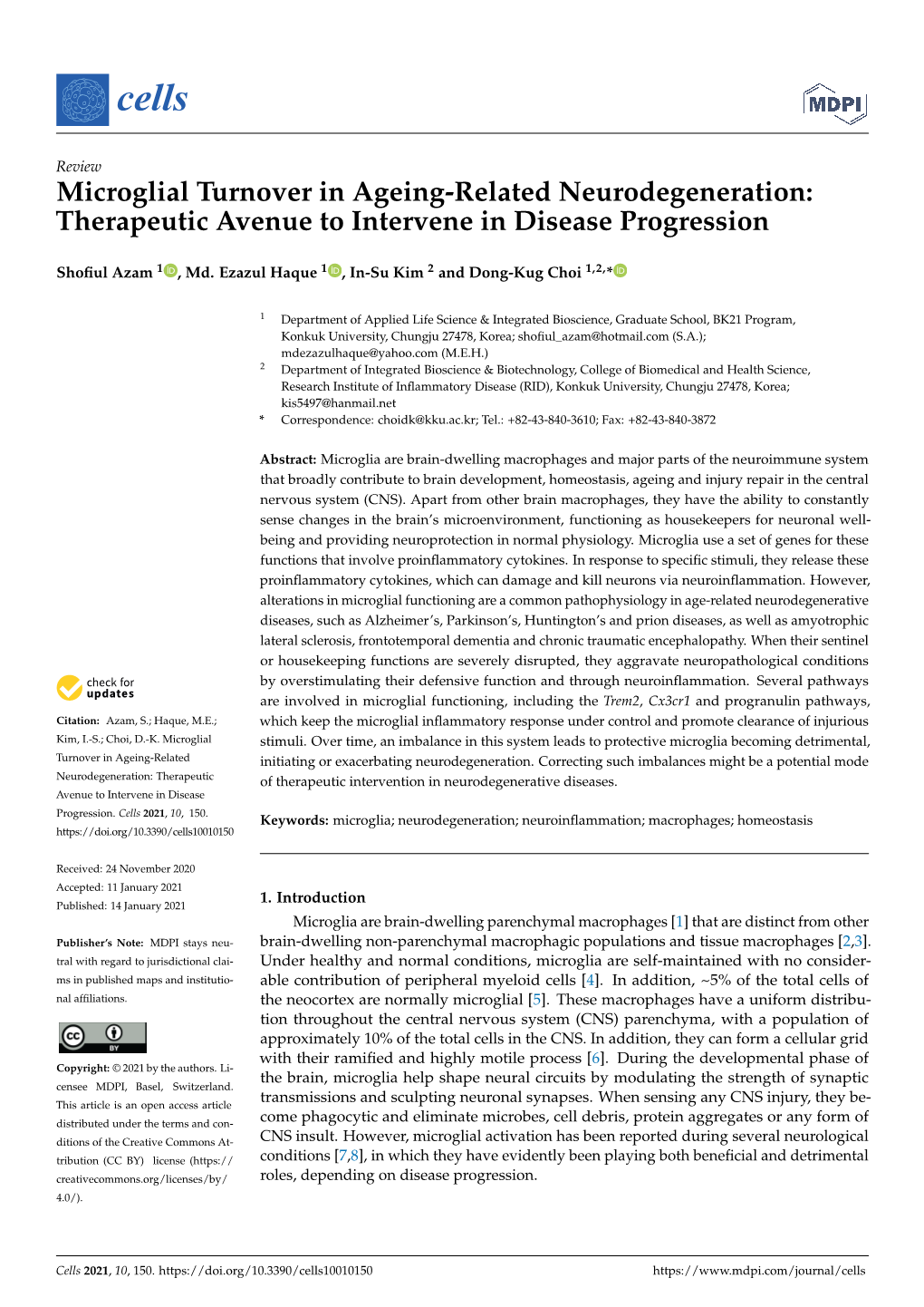 Microglial Turnover in Ageing-Related Neurodegeneration: Therapeutic Avenue to Intervene in Disease Progression