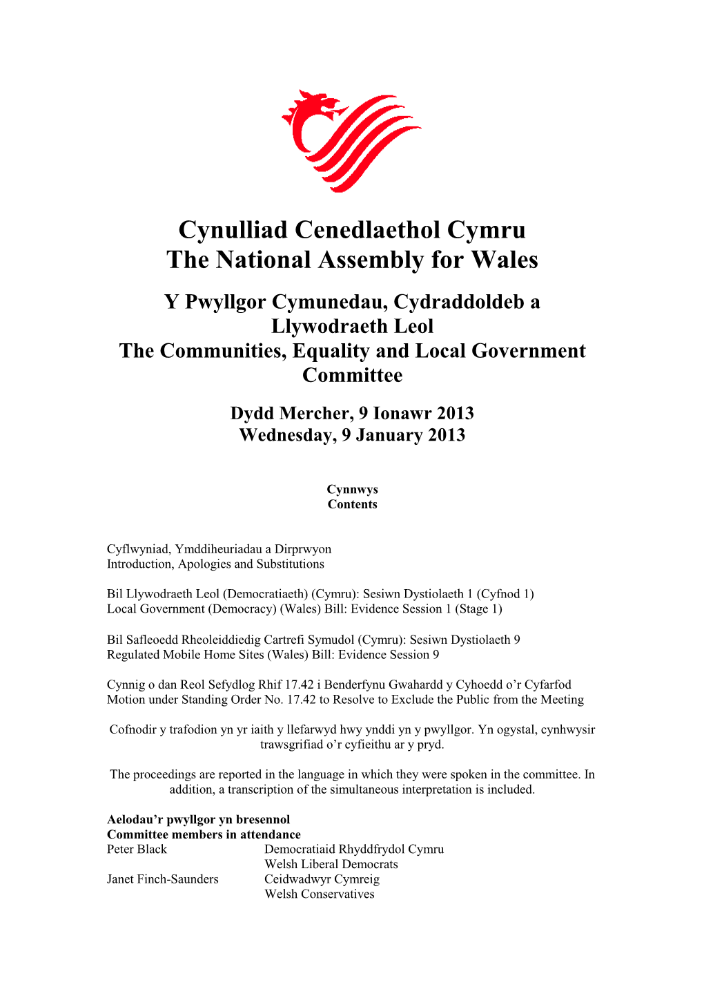 Cynulliad Cenedlaethol Cymru the National Assembly for Wales