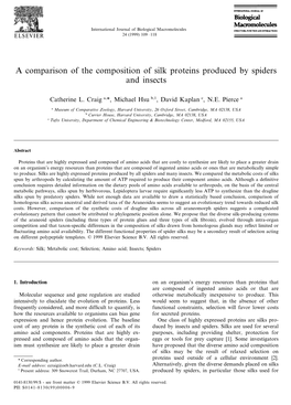 A Comparison of the Composition of Silk Proteins Produced by Spiders and Insects
