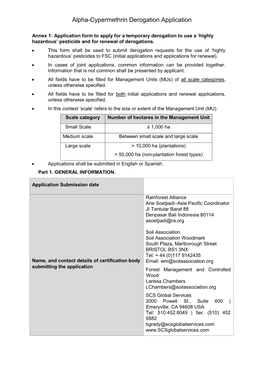 Alpha-Cypermethrin Derogation Application