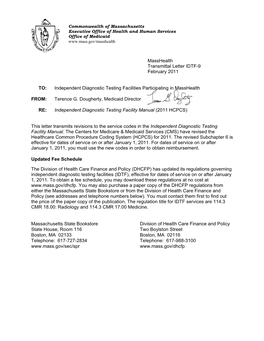 Masshealth Transmittal Letter IDTF-9 February 2011 TO