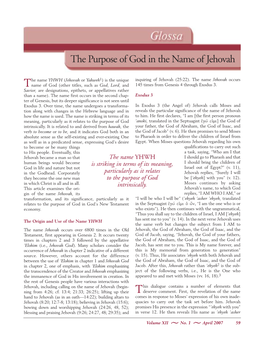 Glossa the Purpose of God in the Name of Jehovah