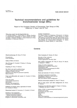 Technical Recommendations and Guidelines for Bronchoalveolar Lavage (BAL)