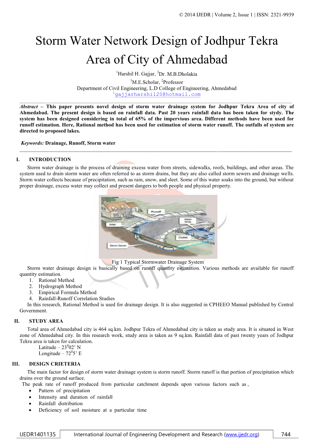 Storm Water Network Design of Jodhpur Tekra Area of City of Ahmedabad