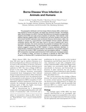 Borna Disease Virus Infection in Animals and Humans