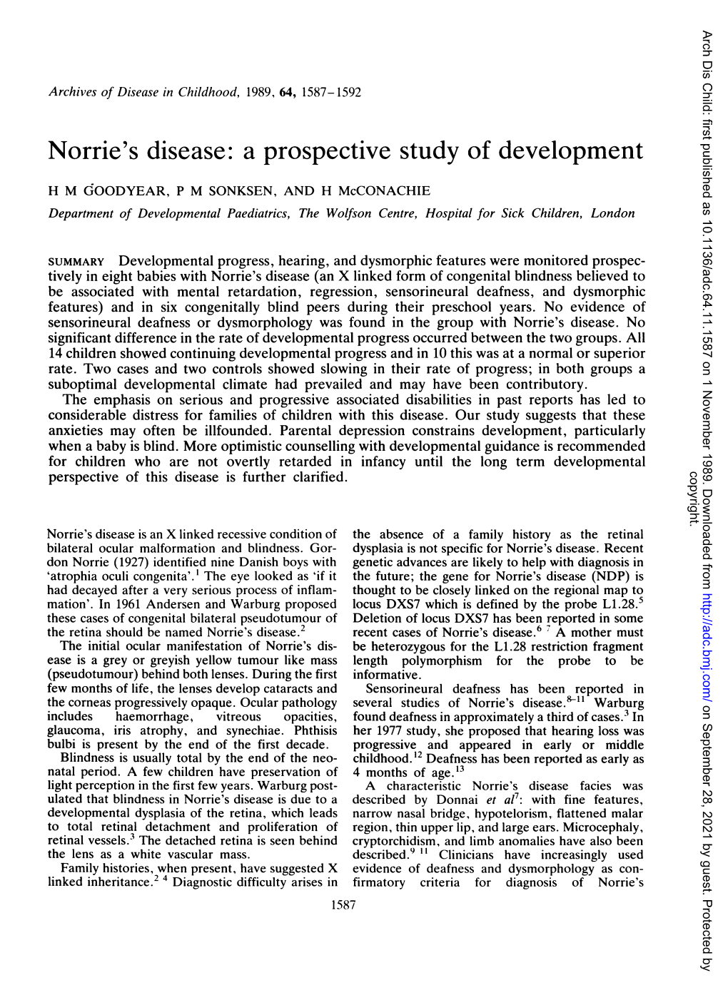 Norrie's Disease: a Prospective Study of Development