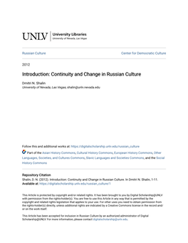 Introduction: Continuity and Change in Russian Culture