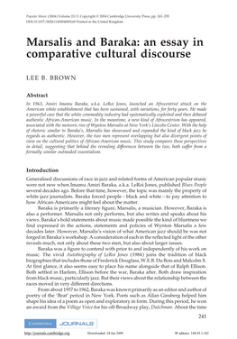 Marsalis and Baraka: an Essay in Comparative Cultural Discourse